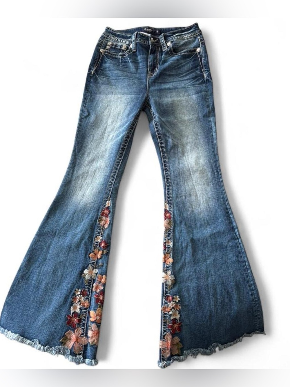Miss me blue floral embroidered flared jeans